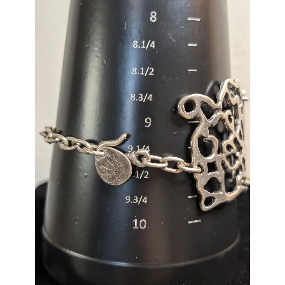 Mozaic Chunky Brutalist Filigree Chain Link Silver Tone Bracelet W/ Hook Clasp